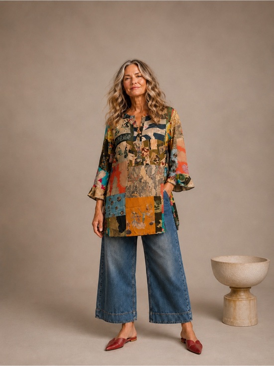 Johnny Was Tops - Johnny Was Vera Patchwork Art Tunic NWT Oversized XXS Boho
